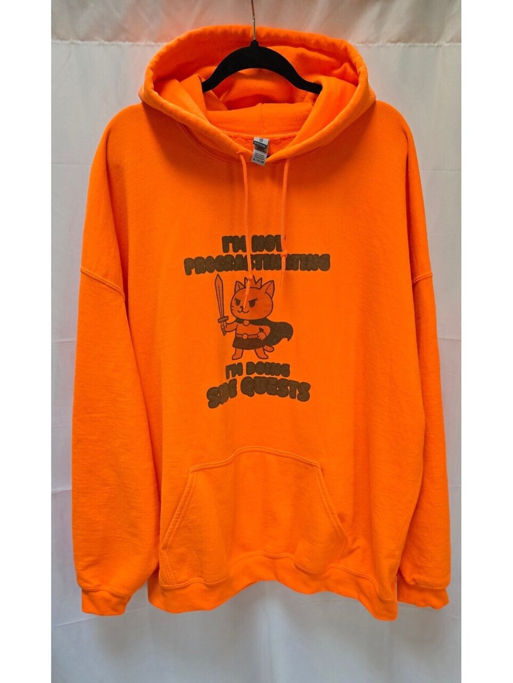 Gildan 3XL Neon Orange Cat Graphic Hoodie Funny Princess Warrior Sweatshirt